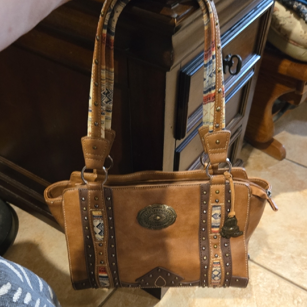 Brown Patterned Women's Bag, Justin, EUC, Leather